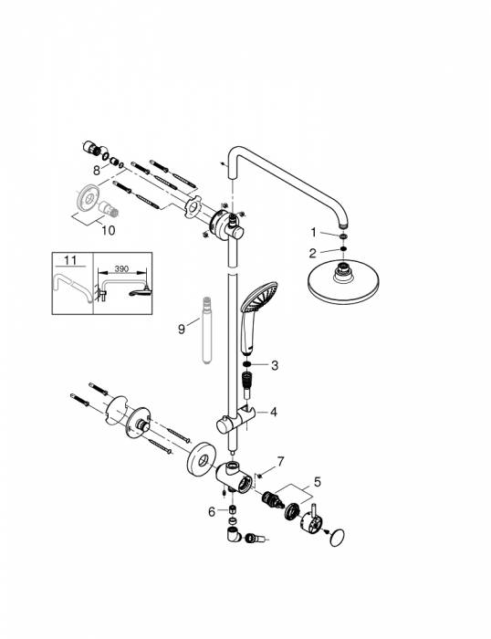 GROHE 26190000 Retro-fit 180 Душевая система с переключателем для настенного монтажа. Фото